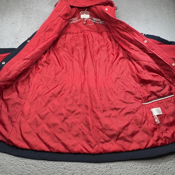 Tommy Hilfiger Jacket Mens Medium Red Navy Hooded All Weather Parka - Picture 2 of 10